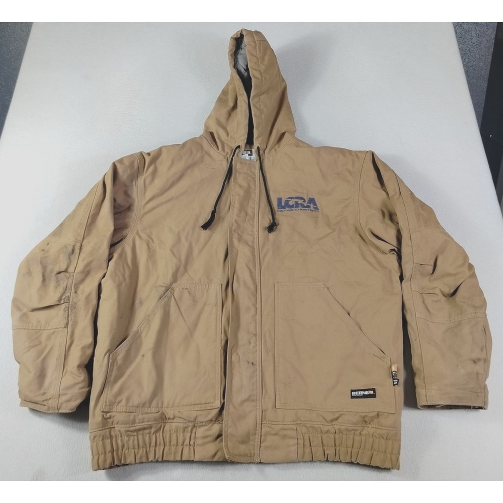 Berne FR Jacket Mens XL Brown Hooded Canvas Quilted Bomber Insulated Workwear‎